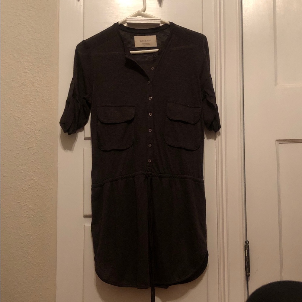 Zella Black Short-Sleeve Button Front Casual Shirt Dress